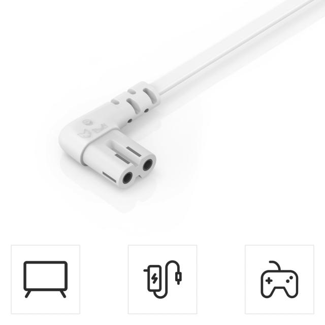 Hama Power Cable, Angled Both Sides, Euro Plug, AC Connector C7, 5 m, white 