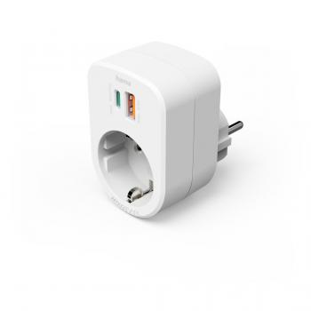 Hama 3-Way Power Strip for Socket, 1 USB-C PD, 1 USB-A, 1 Earthed Contact, 30W