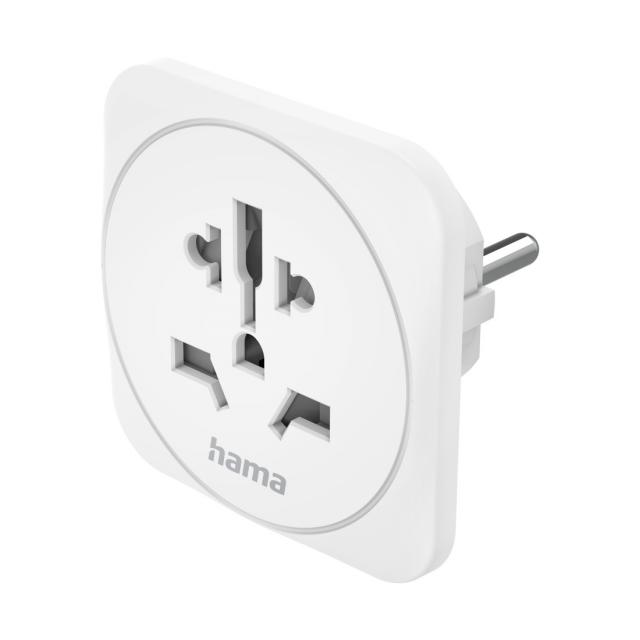 Hama Travel Adapter Type E and F, 3-Pin, Universal, World to Europe, white 