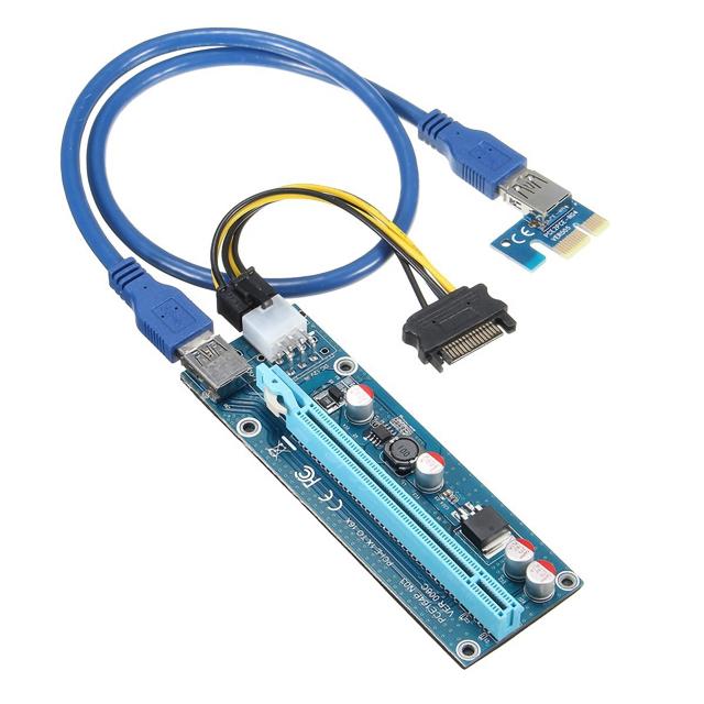 Конвертор Estillo Riser Card 6 Pin, PCI-Е x 1 към PCI-Е x16, USB 3.0 