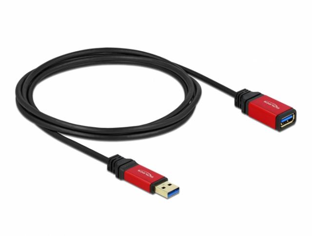 Удължителен кабел Delock USB-A мъжко - USB-А женско, 2 м, Premium, Екраниран, Черен 