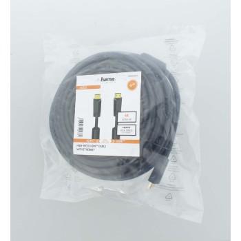 Кабел HAMA High-speed, HDMI мъжко - HDMI мъжко, 4K, 10.2GB/s, Ethernet, 15 м, Позл. конектори, 2 филтъра, Черен 