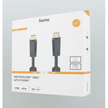 Кабел HAMA High-Speed, HDMI мъжко - HDMI мъжко, 4K, 18GB/s, Ethernet ,10 м, Позл. конектори, 2 филтъра, Черен 