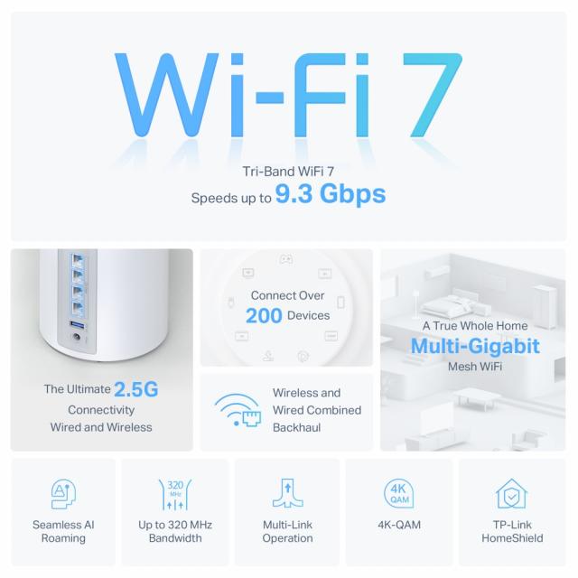Mesh System TP-Link Deco BE65 Wi-Fi 7 BE9300 (3-Pack) 