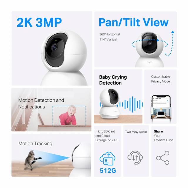 TP-Link Tapo C210P2 - Wi-Fi Pan/Tilt Camera - 2 Pack 