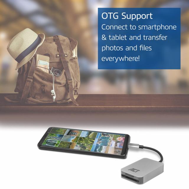 ACT USB-C card reader for SD and micro SD, SD 4.0 UHS-II 