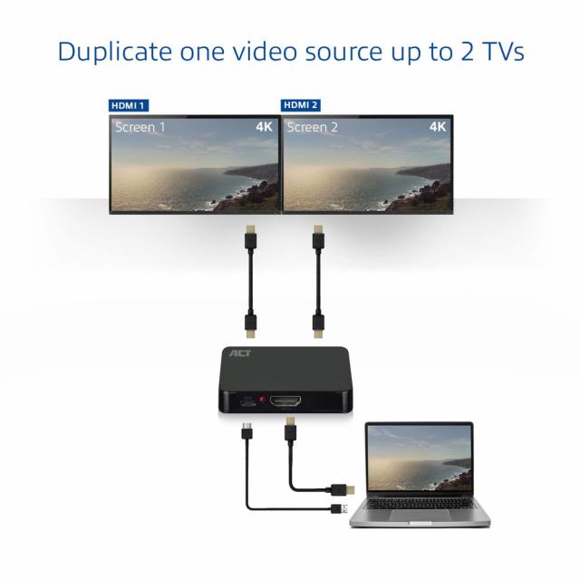 HDMI Сплитер ACT AC7835, 1/2, 4K@30Hz, USB, Черен 