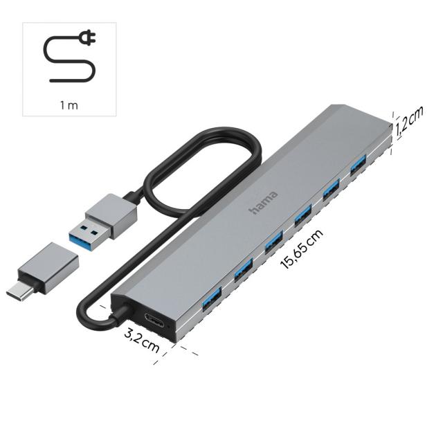 USB Hub, 7 Ports, USB 3.2 Gen 1, 5 Gbit/s, HAMA-200137 