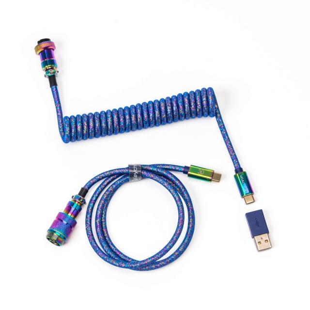 Cable Keychron Colorful Premium Coiled Angled, USB-C - USB-C, Rainbow Plated Blue 