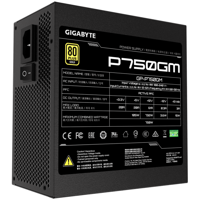 Захранващ блок Gigabyte P750W, 750W, 80+ GOLD, Modular 