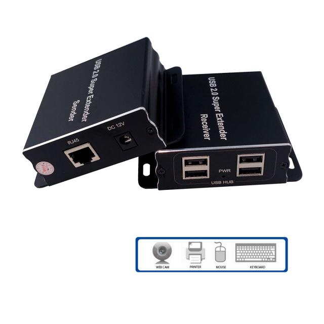 USB Extender (усилвател) ESTILLO ASKHU04-USB 1x4, усилва USB сигнал до 100 м по UTP кабел CAT5e/6 