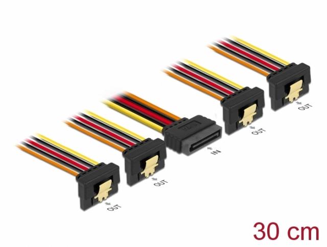 Delock Cable SATA 15 pin power plug with latching function > SATA 15 pin power receptacle 4 x down 30 cm 