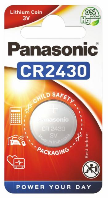 Бутонна батерия литиева PANASONIC CR2430, 3V,  1 бр. в блистер, цена за 1 бр. 