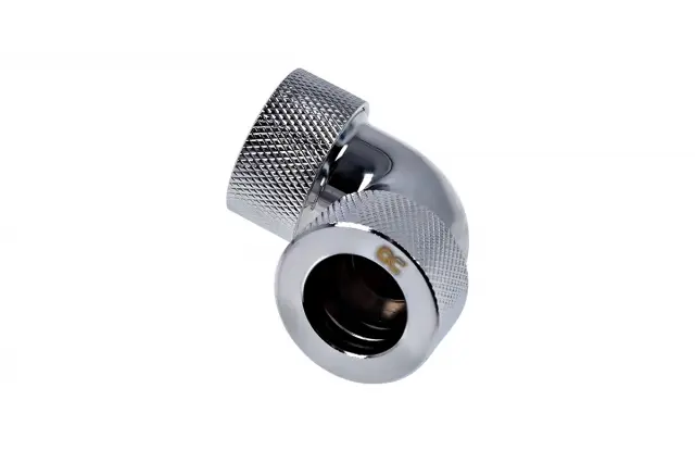 Alphacool HT 16mm HardTube screw-on sleeve 90° L-connector - knurled - Chrome 