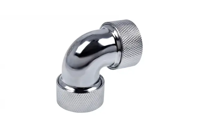 Alphacool HT 16mm HardTube screw-on sleeve 90° L-connector - knurled - Chrome 