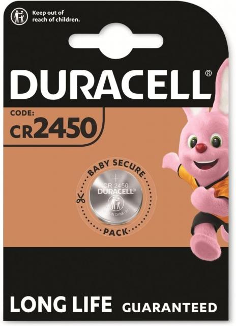 Бутонна батерия литиева DURACELL CR2450, 3V,  1 бр. в блистер, цена за 1 бр. 