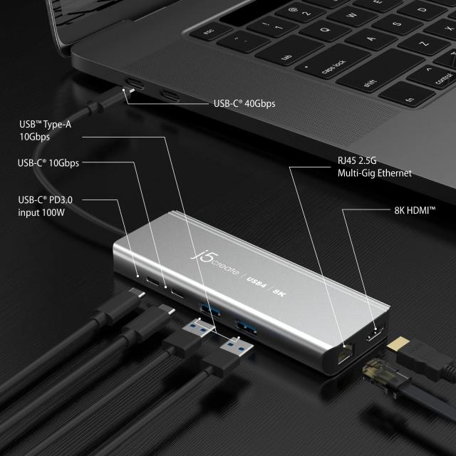 Докинг станция j5create JCD403, USB4, Multi-port хъб, Gigabit Ethernet 