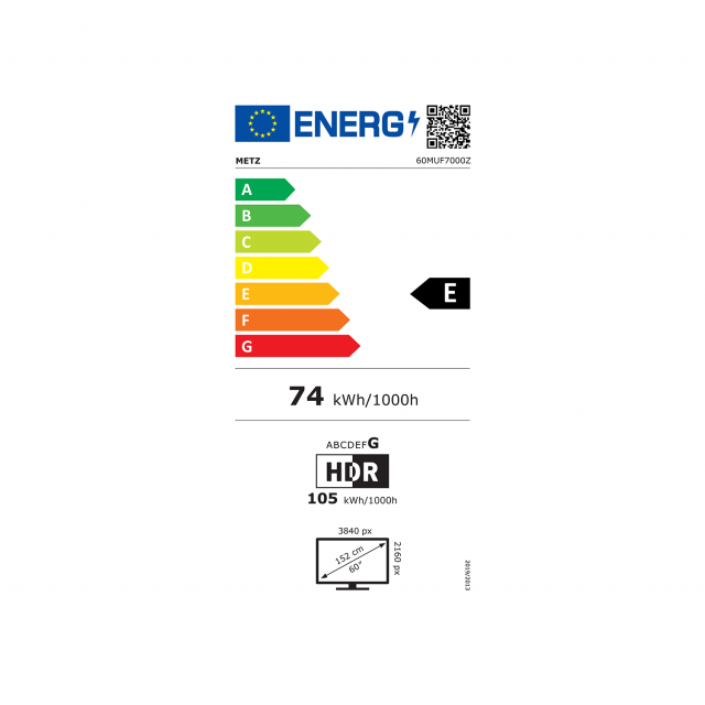 METZ TV 60" 60MUF7000Z UHD 4K LED Google TV, Клас E 