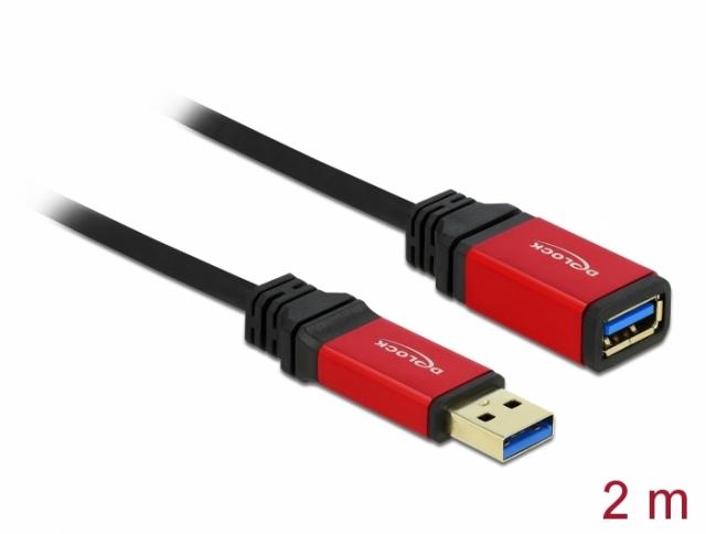 Удължителен кабел Delock USB-A мъжко - USB-А женско, 2 м, Premium, Екраниран, Черен 