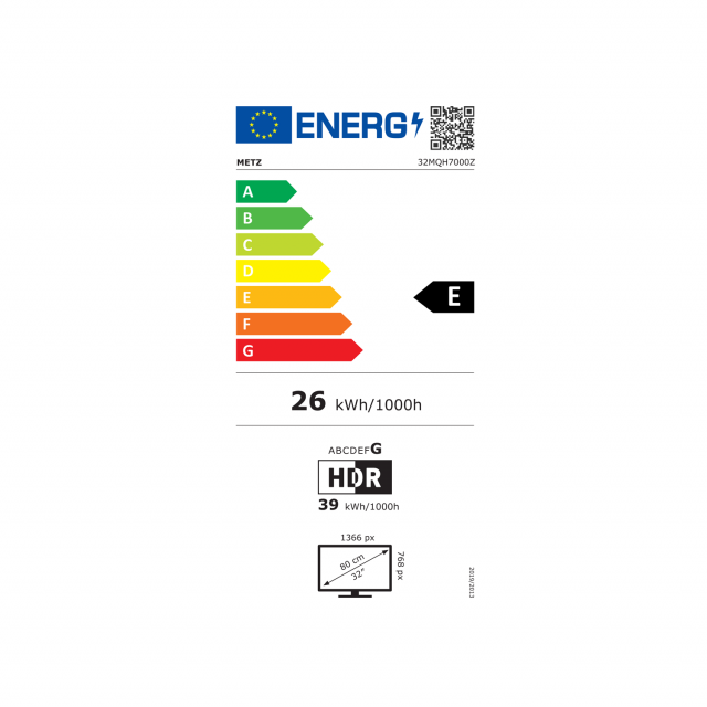 METZ TV 32" 32MQH7000Z HD Ready QLED+ Google TV, Клас E 