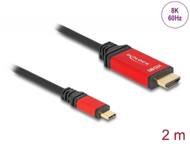 Cable Delock USB-C - HDMI, 2m, Red 