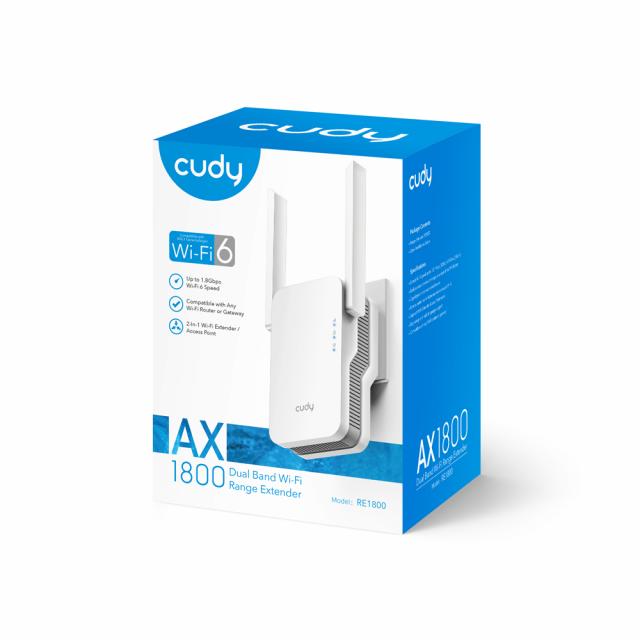 Wireless Range Extender Cudy RE1800, 2.4/5 GHz, 574 - 1201 Mbps, 10/100/1000 