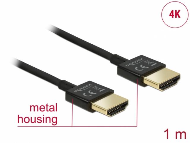 Кабел Delock  HDMI-A мъжко - HDMI-A мъжко,18 Gbit/s, 4K, 1 м, Черен 