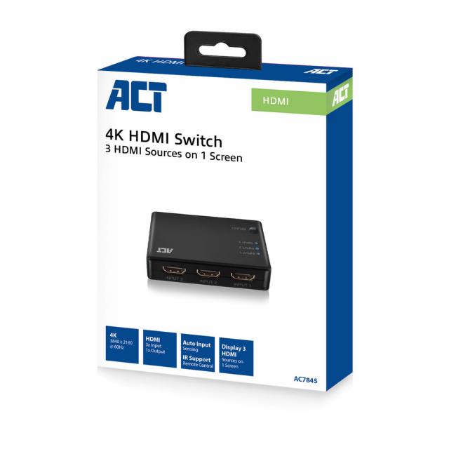 4K HDMI Switch 3 ports, display 3 HDMI sources on one monitor 