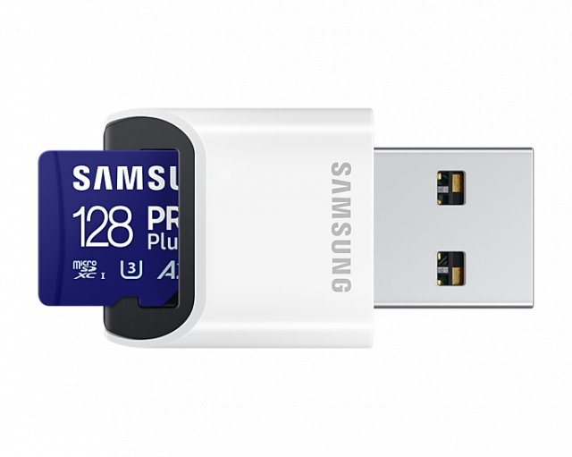 Карта памет Samsung PRO Plus, microSDXC, UHS-I, 128GB, Адаптер, USB четец 