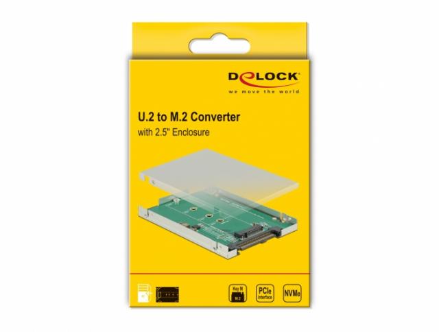 Конвертор DeLock, U.2 SFF-8639 - M.2 NVMe Key M, 2.5" 