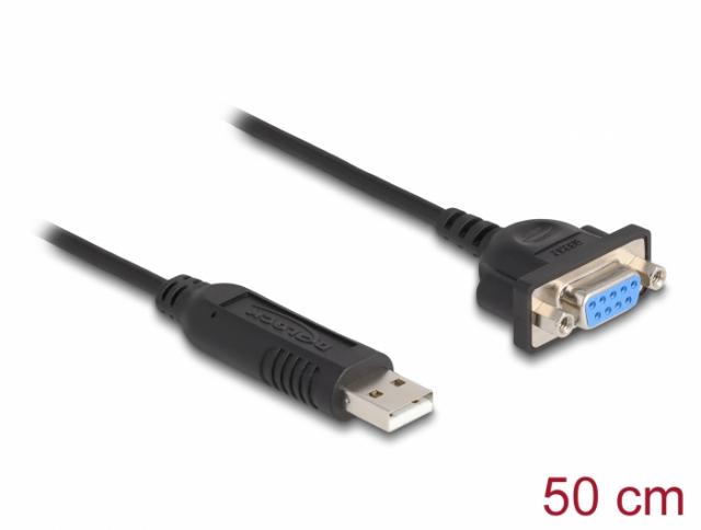 Адаптер DeLock, USB 2.0 - RS-232 D-Sub 9 женско, 50 см 