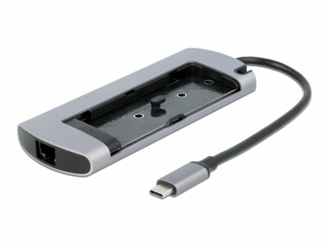 Докинг станция Delock USB-C, M.2 слот за SSD, HDMI, Gigabit LAN, 2xUSB-A, USB-C, Сива 