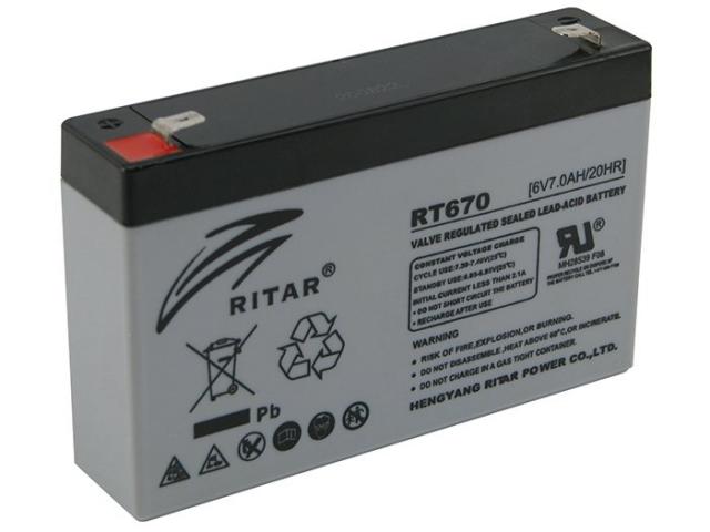 Lead Battery (RT670) AGM 6V / 7Ah - 151 / 34 / 94 mm T1  RITAR 