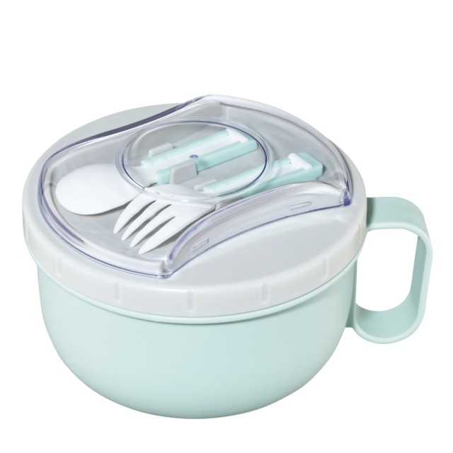 Xavax Round Lunch Box, for Microwave, with Cutlery, 1100 ml, pastel blue / grey 