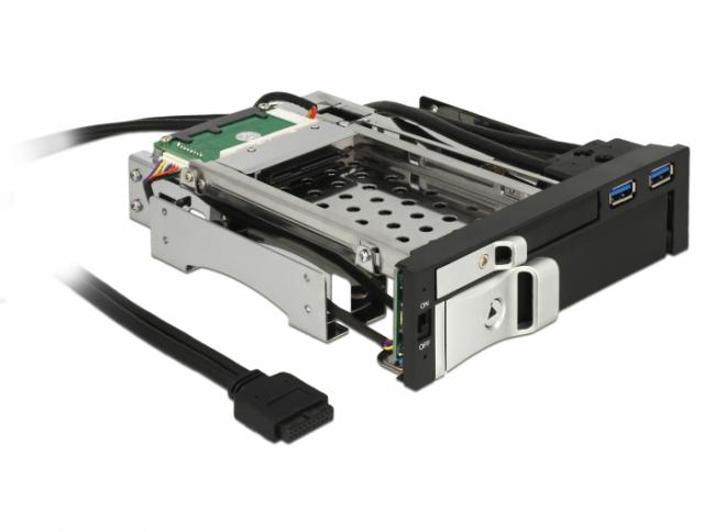 Вътрешно чекмедже Delock 5.25″, За 1 x 2.5″ + 1 x 3.5″ SATA HDD + 2 x USB 3.0 ports 