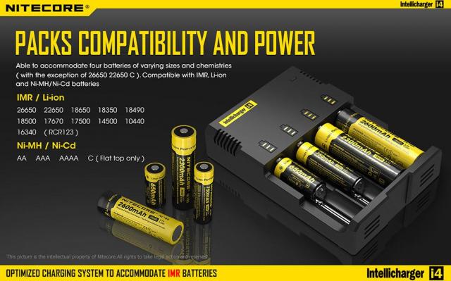 Universal Charger  i4 LiIon & NIMH 18650; CR123; AA; AAA; C;D  NITECORE 