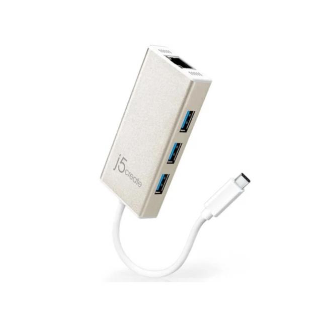 Хъб 3-портов J5create JCH471, USB-C 3.1, USB-A 3.0, Gigabit Ethernet 