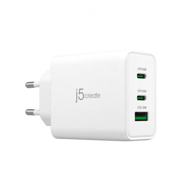 Мрежово зарядно j5create JUP3365E 65W, 3 порта, USB-C, USB-A 