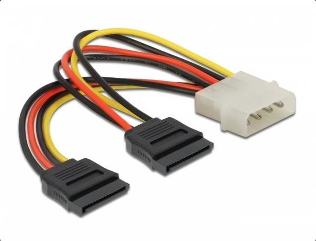 Кабел DeLock Power Molex 4 Pin мъжко към 2 x SATA 15 Pin, 16 cm 