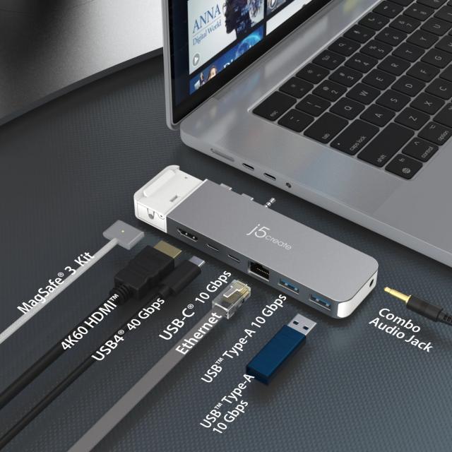 Докинг станция j5create JCD395, USB4 Hub, MagSafe Kit, За MacBook Pro 2021/2022 