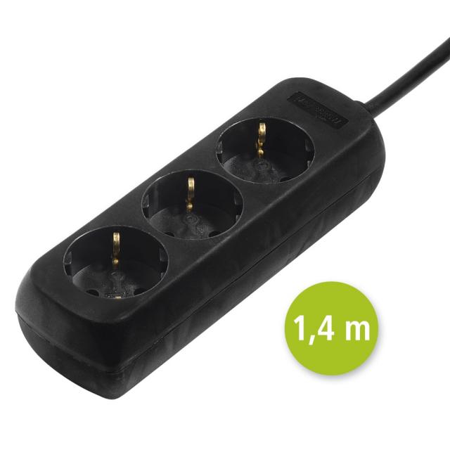 Hama 3-Way Power Strip, with Incr. Touch Protect., 1.4 m, black