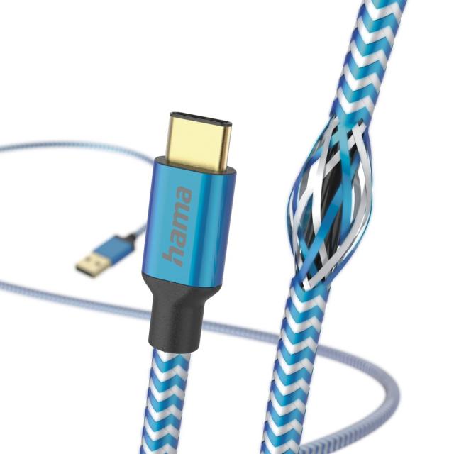 Кабел HAMA Reflective, USB-C мъжко - USB-A мъжко, 1.5м, 201558 