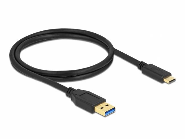 Кабел Delock SuperSpeed, USB-A мъжко - USB-C мъжко, (USB 3.2 Gen 2), 10 Gbps, 1 м, Черен 