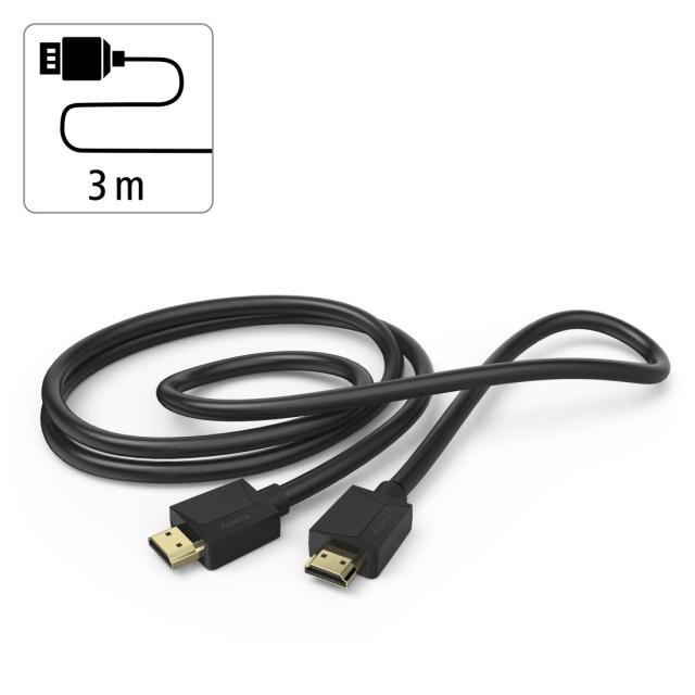 Кабел HAMA 205243, HDMI мъжко - HDMI мъжко, 8K, 48GB/s, Ethernet , 3 м, Позл. конектори, Черен 