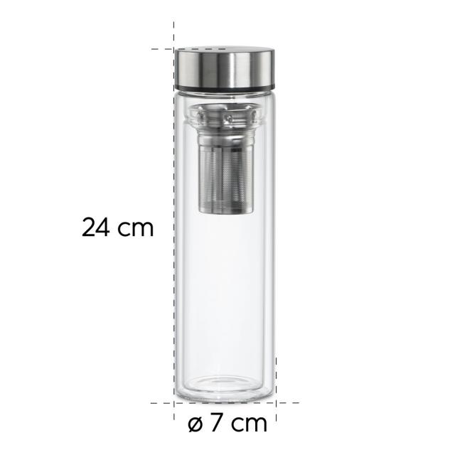 Xavax To Go Glass Bottle, 450ml, with Protective Sleeve, Insert, for Carbonated & Hot/Cold 