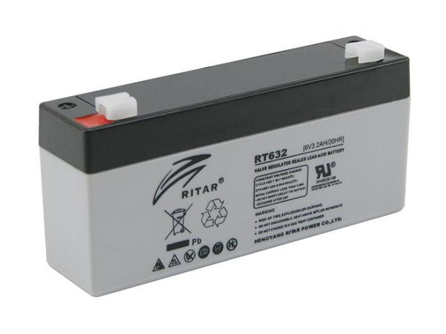 Lead Battery (RT632) AGM 6V / 3.2Ah - 134 / 34 / 60 mm T1  RITAR 