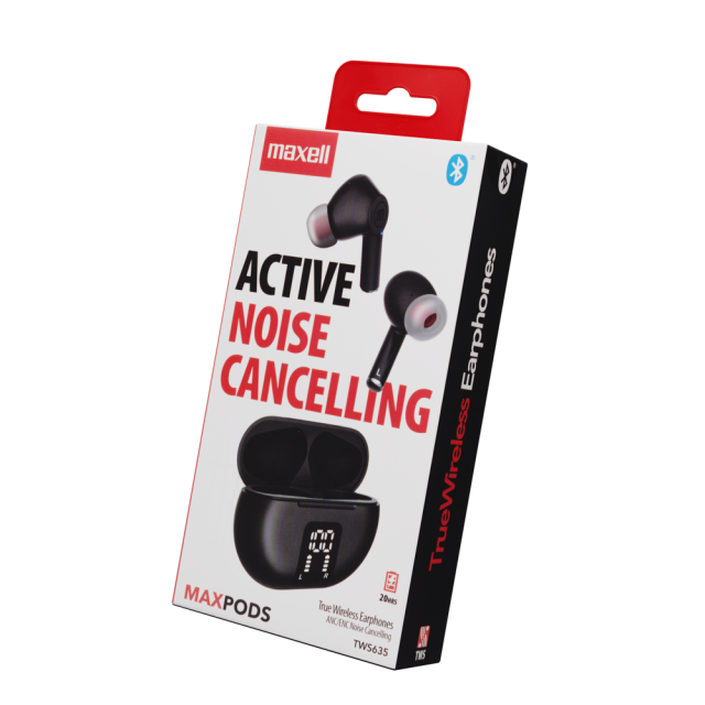 Bluetooth Headset MAXPODS active noise cancelling black  MAXELL Truewireless 