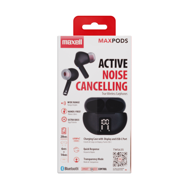 Bluetooth Headset MAXPODS active noise cancelling black  MAXELL Truewireless 