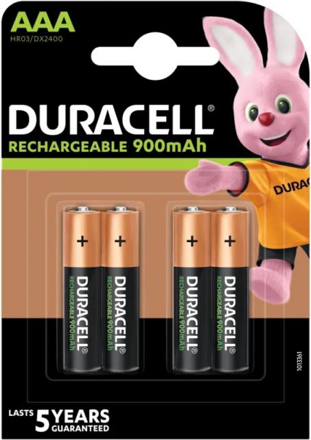 Rechargeable battery DURACELL R03 AAA, 900mAh NiMH, 1.2V, pcs. pack 1.5V 