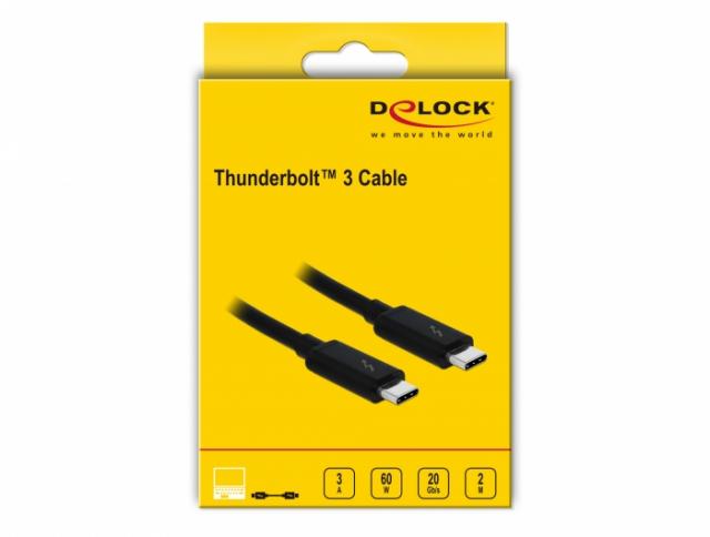 Кабел Delock Thunderbolt 3 (20 Gb/s) USB-C,  мъжко - мъжко, 2.0 м, 3 A, Черен 